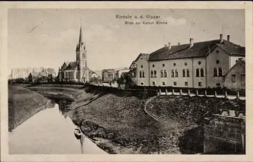 Ak Rinteln an der Weser, Teilansicht, katholische Kirche