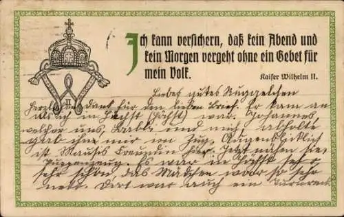 Ak Ich kann versichern, dass kein Abend und kein Morgen vergeht ohne Gebet.., Kaiser Wilhelm II