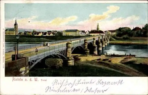 Ak Rinteln an der Weser, Teilansicht, Brücke