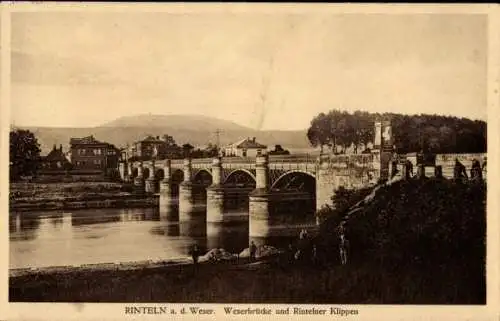 Ak Rinteln an der Weser, Weserbrücke und Rintelner Klippen