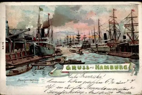 Litho Hamburg Mitte Altstadt, Partie im Baakenhafen