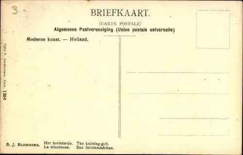 Künstler Ak Blommers, B. J., Niederlande, Strickmädchen