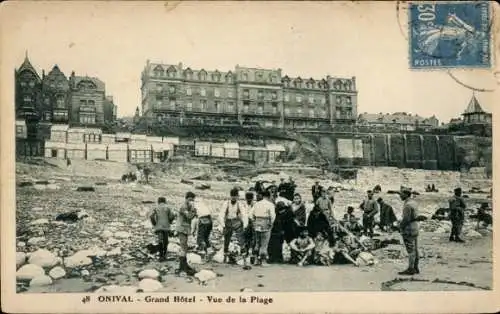 Ak Onival Ault Somme, Grand Hotel, vom Strand gesehen