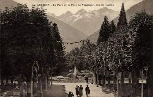 Ak Luchon Haute Garonne, Parc, Port de Venasque, Vus du Casino