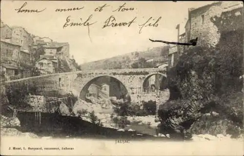 Ak Jaujac Ardèche, Brücke, Flussbett