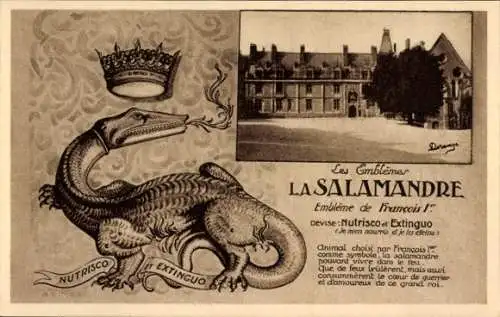 Ak Blois Loir et Cher, Schloss, Wappen Salamander Krone