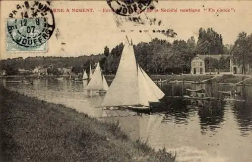 Ak Nogent sur Marne Val de Marne, Segelboote, Societe nautique En douce