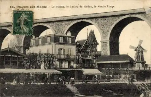 Ak Nogent sur Marne Val de Marne, Viadukt, Casino, Moulin Rouge