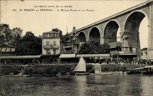 Ak Nogent sur Marne Val de Marne, Perreux, Moulin Rouge, Viadukt