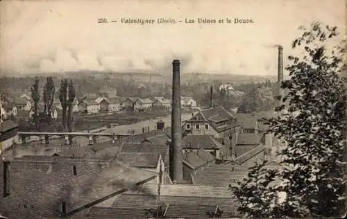 Ak Valentigney Doubs, Panorama, Les Usines et le Doubs