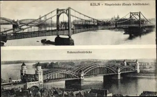 Ak Köln am Rhein, Hängebrücke (Ersatz Schiffbrücke), Hohenzollernbrücke