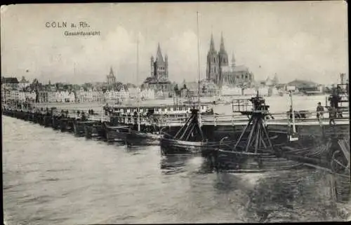 Ak Köln am Rhein, Gesamtansicht, Schiffbrücke, Dom