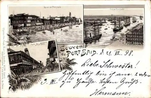 Litho Port Said Ägypten, Kai, Kanal, Rue du Commerce