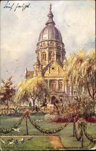 Künstler Ak Charles F. Flower, Mainz, Blick auf die Christuskirche, Tuck 187 B