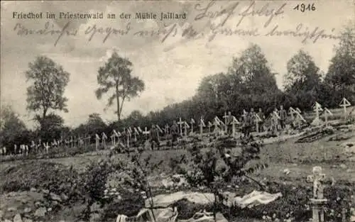 Ak Pont à Mousson Meurthe-et-Moselle, Priesterwald, Friedhof an der Mühle Jaillard