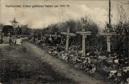 Ak Montcornet Aisne, Gräber gefallener Helden von 1914-1915