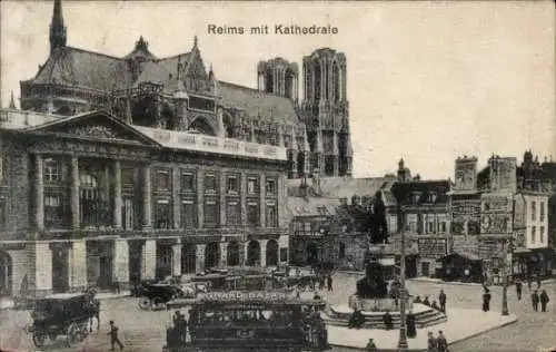 Ak Reims Marne, Kathedrale, Denkmal