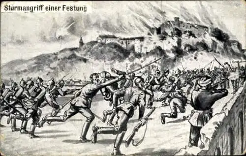 Künstler Ak Der Fall der Festung Namur, Schlachtfeld, I WK