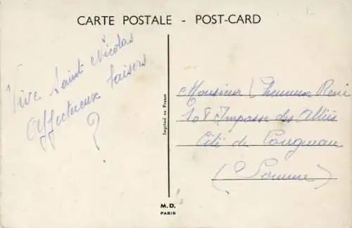 Stoff Ak Sankt Nicolas, Mütze, Liebespaar, Blumen