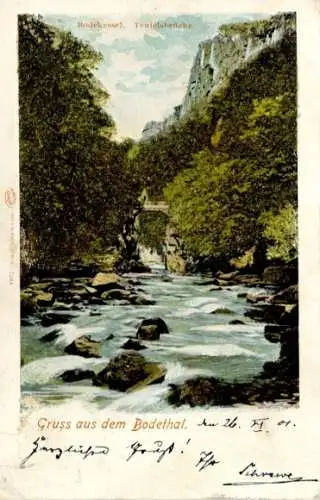 Glitzer Ak Thale im Harz, Bodetal, Teufelsbrücke, Bodekessel