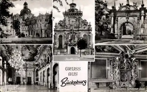 Ak Bückeburg im Kreis Schaumburg, Stadtkirche, Schlosstor, Schloss, Goldener Saal, Festsaal