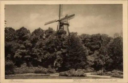 Ak Hansestadt Bremen, Wall, Blumenschule, Windmühle