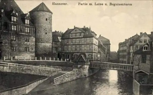 Ak Hannover in Niedersachsen, Beguinenturm, Leine