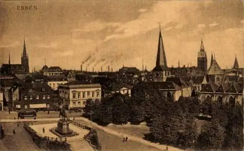 Ak Essen im Ruhrgebiet, Platz, Kirchturm