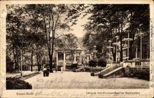 Ak Essen im Ruhrgebiet, Stadtgarten, Terrasse, Musikpavillon