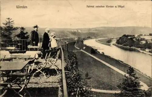 Ak Werden Essen im Ruhrgebiet, Ruhrtal zwischen Werden und Hügel, Aussichtsterrasse