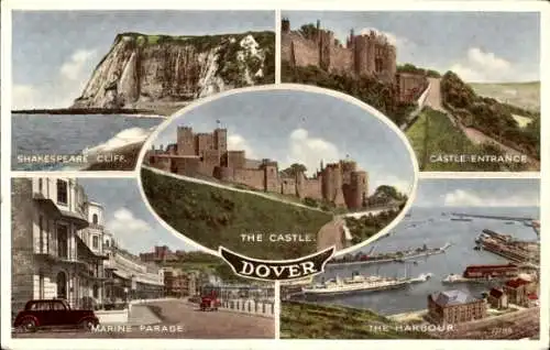 Ak Dover Kent England, Shakespeare Cliff, Burg, Marine Parade, Hafen