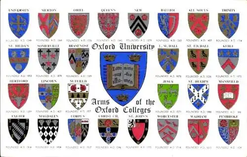 Wappen Studentika Ak Oxford Oxfordshire England, Wappen der Colleges, Universität Oxford