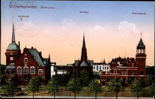 Ak Wilhelmshaven, Marktplatz, Kirche, Reichspost, Rathaus