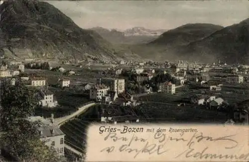 Ak Gries Bozen Bolzano Südtirol, Gesamtansicht, Rosengarten