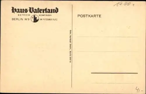 Ak Berlin Tiergarten, Haus Vaterland am Potsdamer Platz, Ballsaal, Betrieb Kempinski