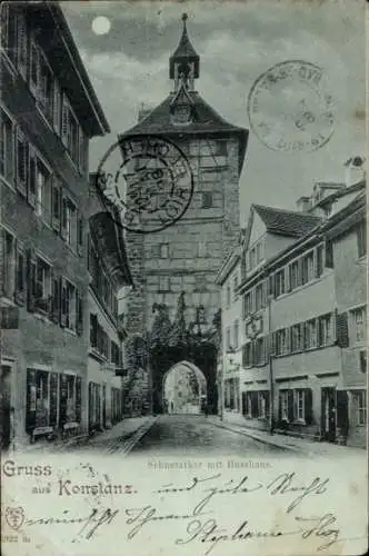 Mondschein Ak Konstanz am Bodensee, Blick zum Schnetztor mit Hus Haus