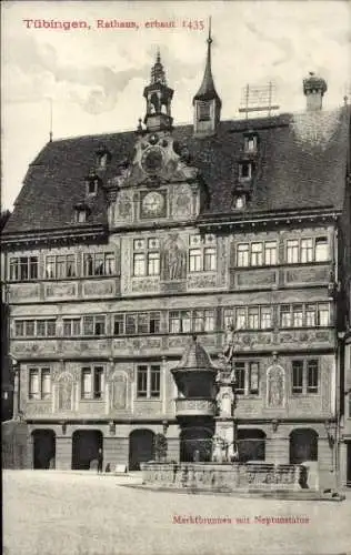 Ak Tübingen am Neckar, Rathaus, Marktbrunnen mit Neptunstatue