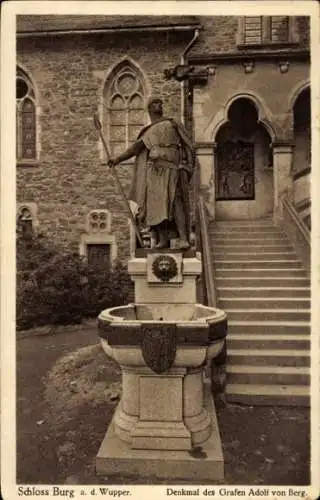 Ak Burg an der Wupper Solingen, Schloss Burg, Denkmal des Grafen Adolf von Berg