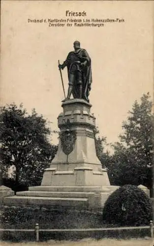 Ak Friesack in der Mark, Denkmal d. Kurfürsten Friedrich I. im Hohenzollern-Park