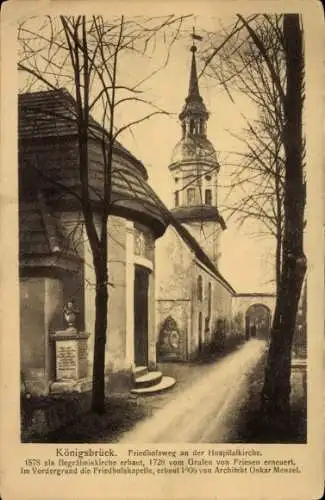 Ak Königsbrück in der Oberlausitz, Friedhofsweg an der Hospitalkirche