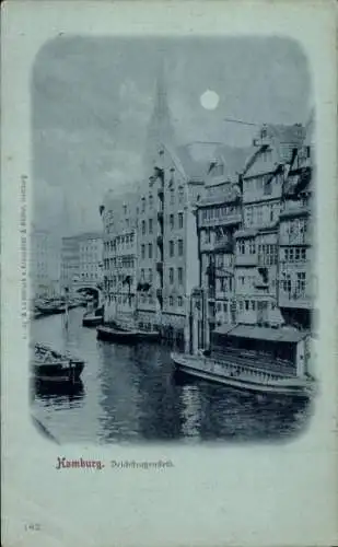 Mondschein Ak Hamburg Mitte Altstadt, Deichstraßenfleth