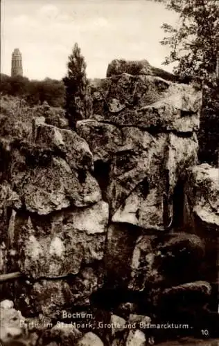 Ak Bochum im Ruhrgebiet, Stadtpark, Grotte und Bismarckturm