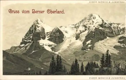 Litho Bern Stadt Schweiz, Eiger, Mönch und Jungfrau