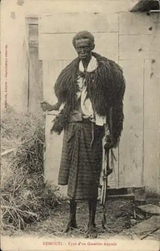 Ak Djibouti Dschibuti, Portait eines Abessinischen Kriegers, Guerrier Abyssin