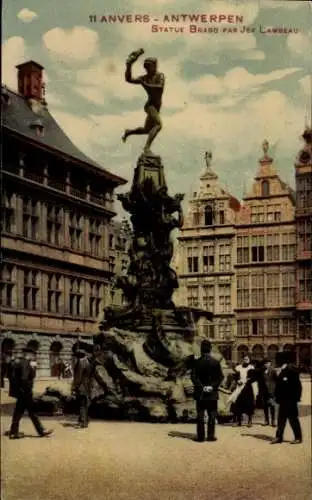 Ak Antwerpen Antwerpen Flandern, Statue Braso