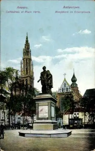 Ak Antwerpen Antwerpen Flandern, Kathedrale, Grüner Platz