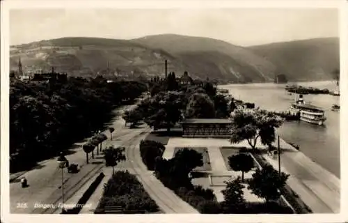 Ak Bingen am Rhein, Rheinstrand, Dampfschiff