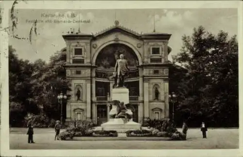 Ak Karlsruhe in Baden, Festhalle, Bismarck-Denkmal