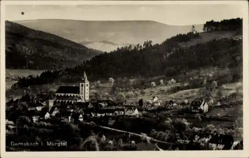 Ak Gernsbach im Murgtal Schwarzwald, Gesamtansicht, Kirche