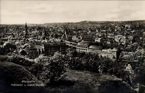 Ak Pforzheim im Schwarzwald, mittlerer und westl. Stadtteil